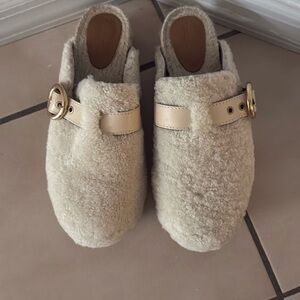 See By Chloe Cream Shearling Mules